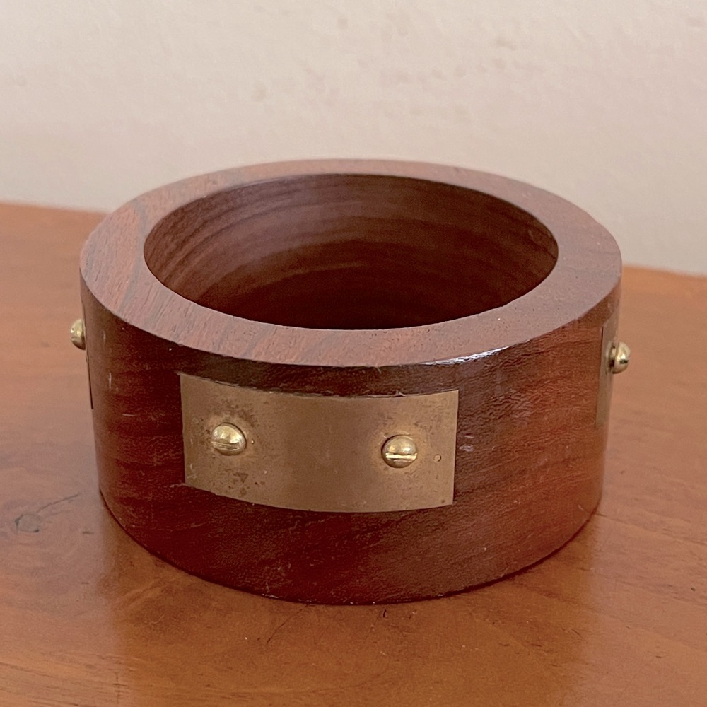 Vintage Artisan Wood and Brass Bangle Bracelet